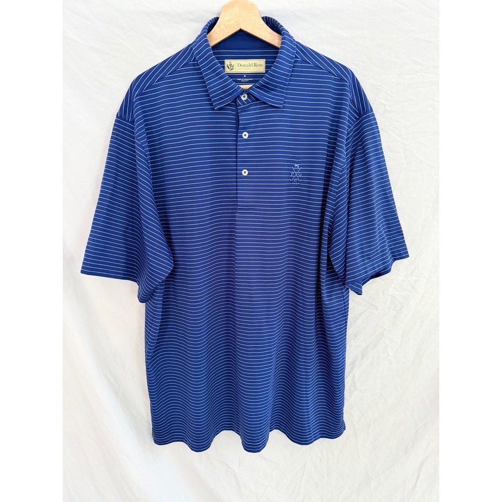 Donald Ross Polo Shirt Mens Blue Striped Performance Golf Sportswear XL Portland